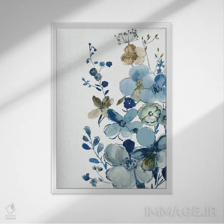 تابلو باغ شکوفهزن آبی II اثر آسیا جنسن - نمای قابدار سفید