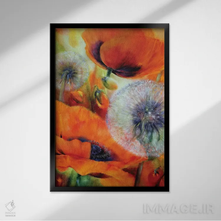 تابلو شقایق و قاصدک اثر آنت شموکر - نمای قابدار مشکی