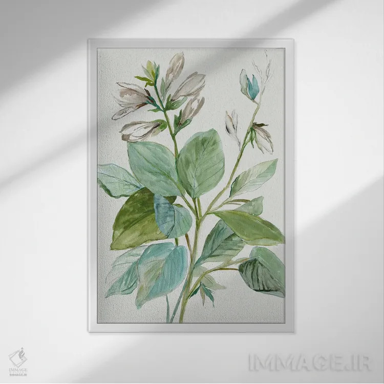 تابلو برگهای سرسبز II اثر آسیا جنسن - نمای قابدار سفید