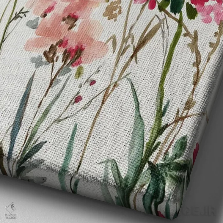 تابلو گلهای وحشی صورتی I اثر آسیا جنسن - نمای نزدیک بافت بوم