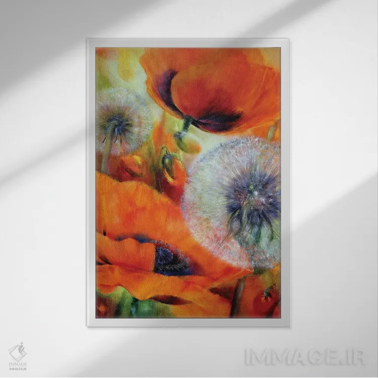 تابلو شقایق و قاصدک اثر آنت شموکر - نمای قابدار سفید