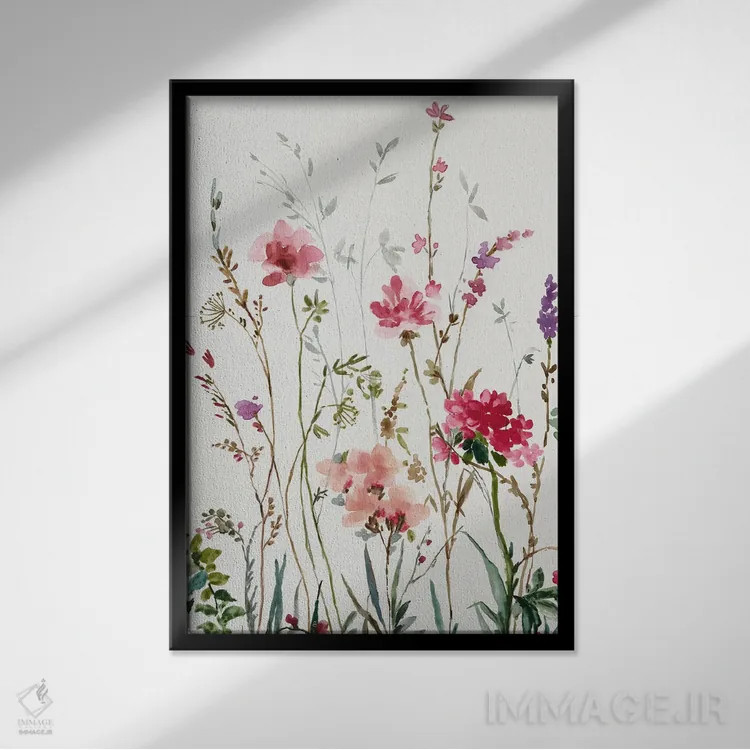 تابلو گلهای وحشی صورتی I اثر آسیا جنسن - نمای قابدار مشکی