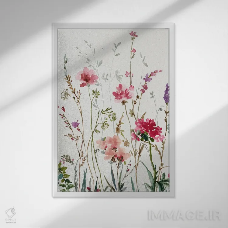 تابلو گلهای وحشی صورتی I اثر آسیا جنسن - نمای قابدار سفید