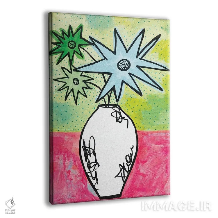 تابلو گلهای انتزاعی لیمویی اثر امی اسمیت - نمای پرسپکتیو محصول