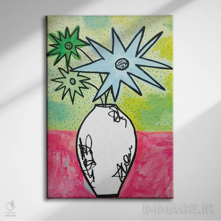 تابلو گلهای انتزاعی لیمویی اثر امی اسمیت - نمای روبهرو روی دیوار