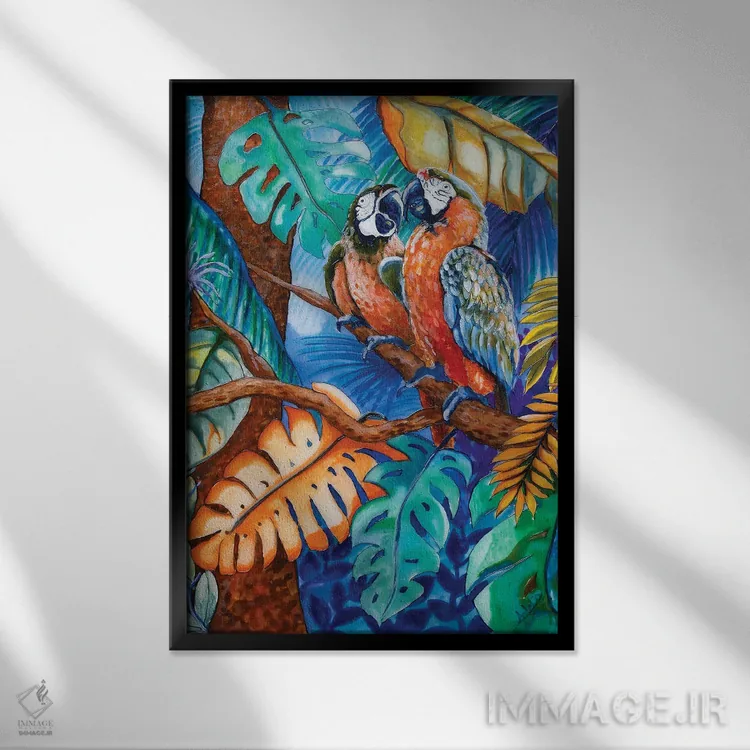 تابلو دو طوطی اثر آرلت اسمولکو - نمای قابدار مشکی