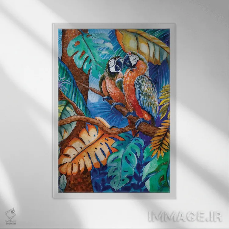 تابلو دو طوطی اثر آرلت اسمولکو - نمای قابدار سفید