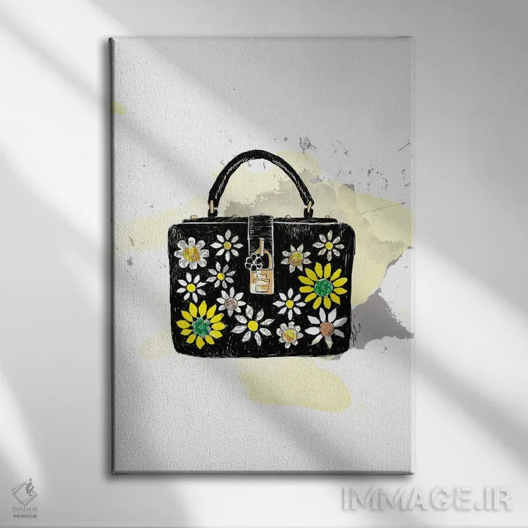 تابلو کیف گلدار اثر آلیسون پِتری - نمای روبهرو روی دیوار