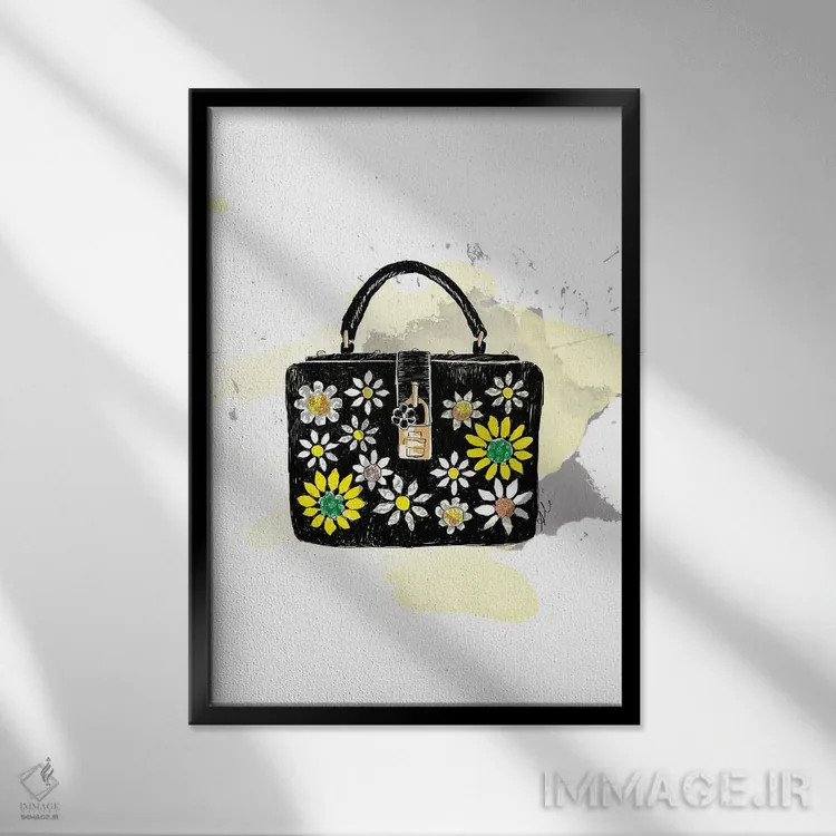تابلو کیف گلدار اثر آلیسون پِتری - نمای قابدار مشکی