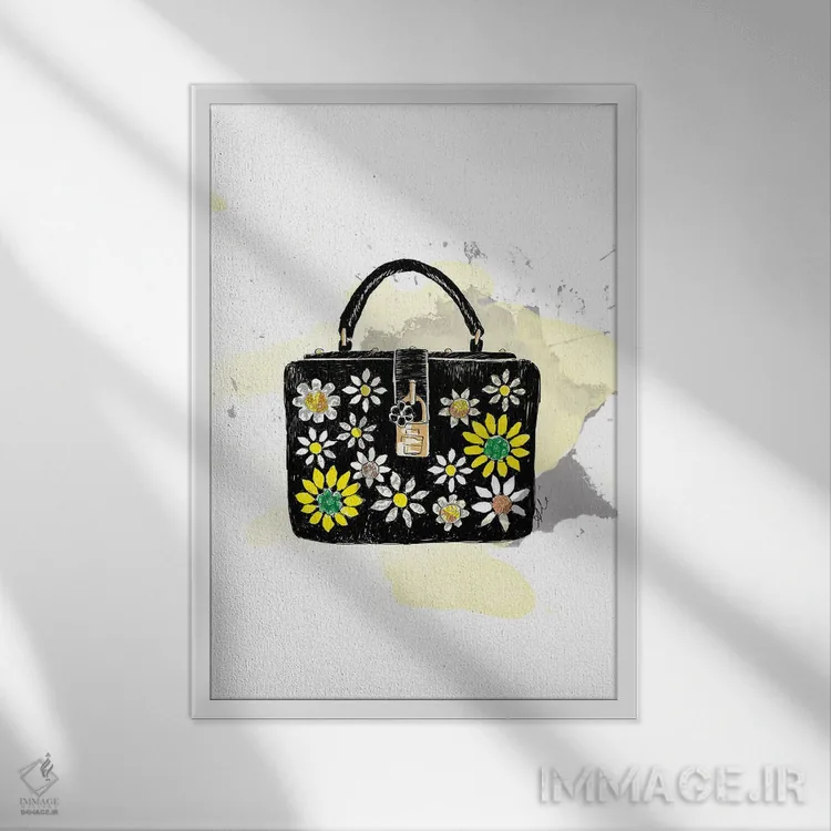 تابلو کیف گلدار اثر آلیسون پِتری - نمای قابدار سفید