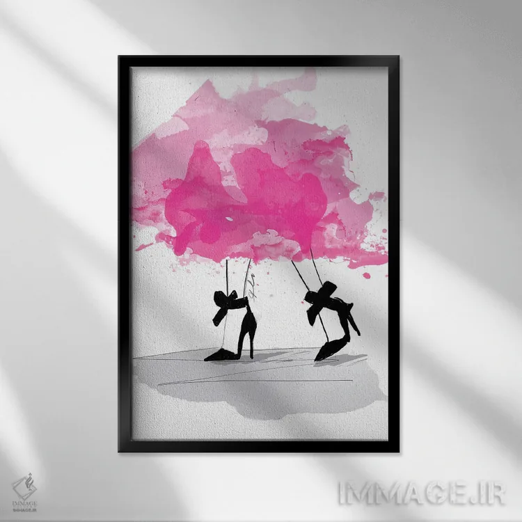 تابلو زیبا در صورتی اثر آلیسون پِتری - نمای قابدار مشکی