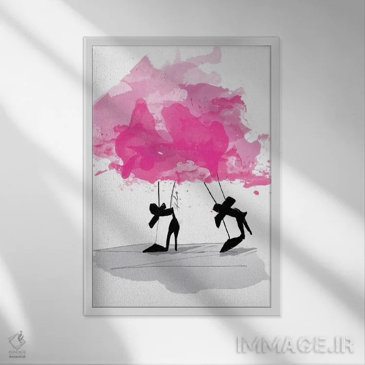 تابلو زیبا در صورتی اثر آلیسون پِتری - نمای قابدار سفید