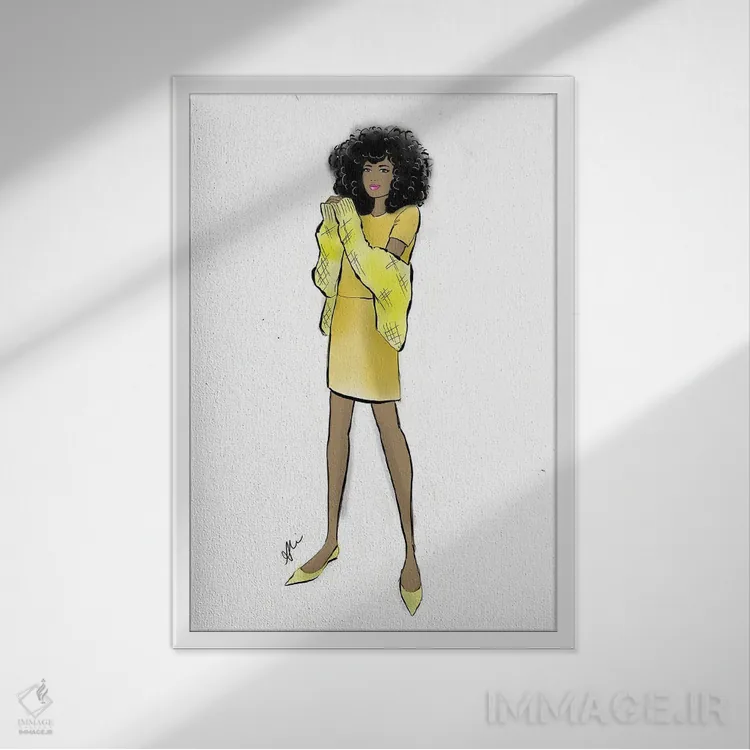 تابلو شیک زرد اثر آلیسون پِتری - نمای قابدار سفید