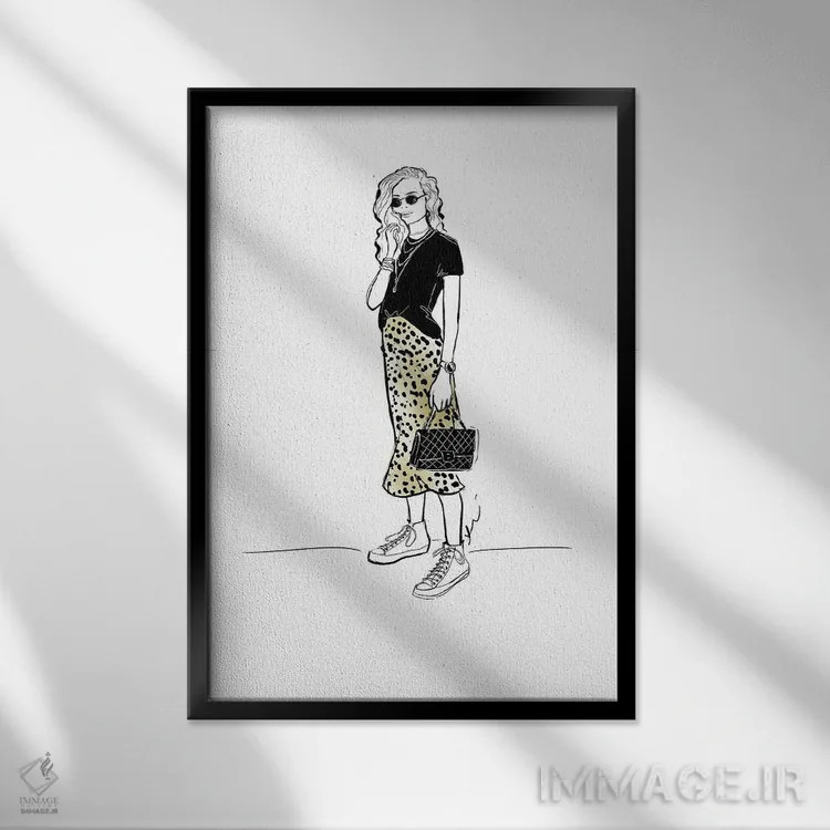 تابلو بانوی پلنگی اثر آلیسون پِتری - نمای قابدار مشکی