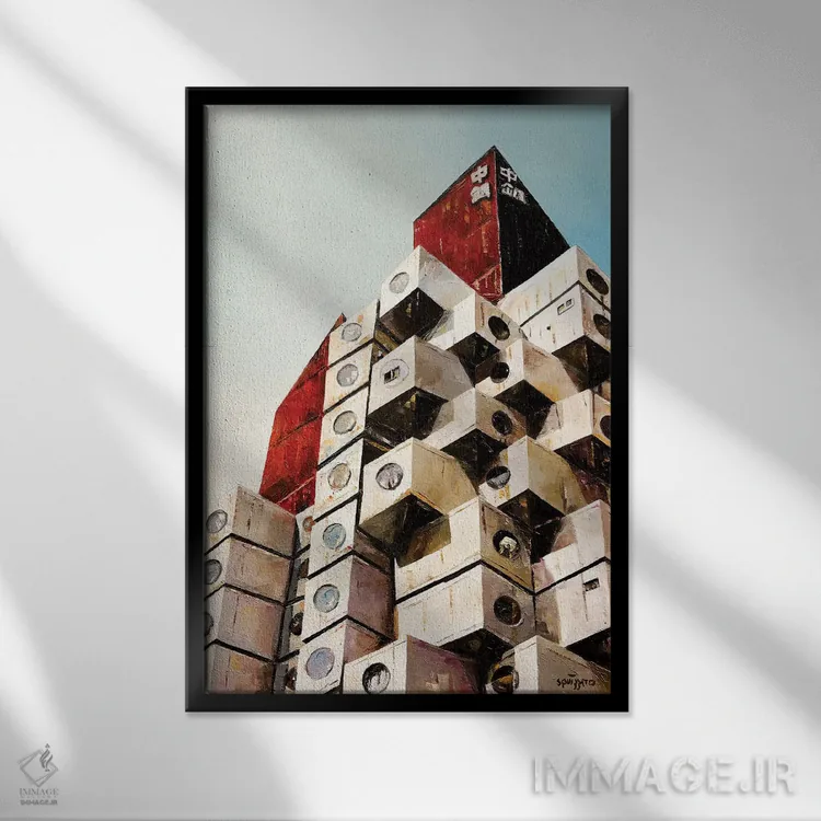 تابلو برج ناکاگین (توکیو) اثر آنتونی اسکوییزاتو - نمای قابدار مشکی