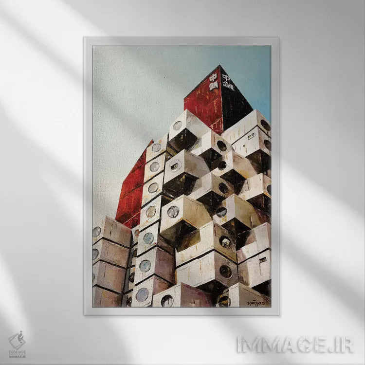تابلو برج ناکاگین (توکیو) اثر آنتونی اسکوییزاتو - نمای قابدار سفید
