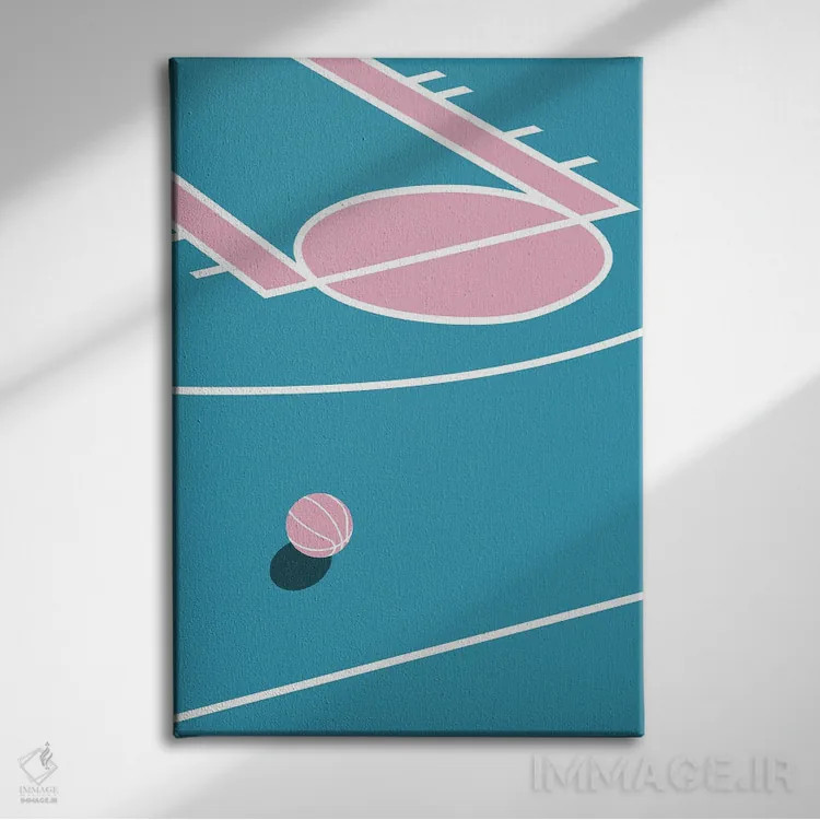 تابلو زمین بسکتبال آبی صورتی اثر آویسیکس - نمای روبهرو روی دیوار