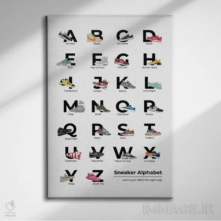 تابلو الفبای کتانی اثر آویسیکس - نمای روبهرو روی دیوار