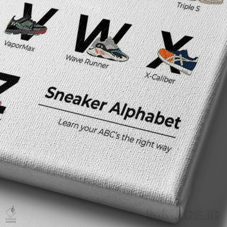 تابلو الفبای کتانی اثر آویسیکس - نمای نزدیک بافت بوم