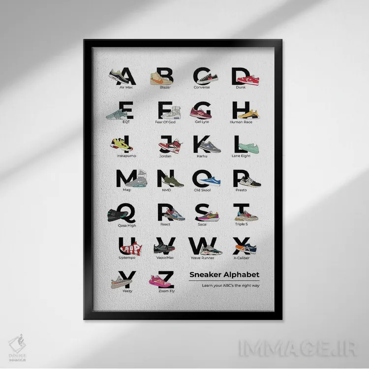 تابلو الفبای کتانی اثر آویسیکس - نمای قابدار مشکی