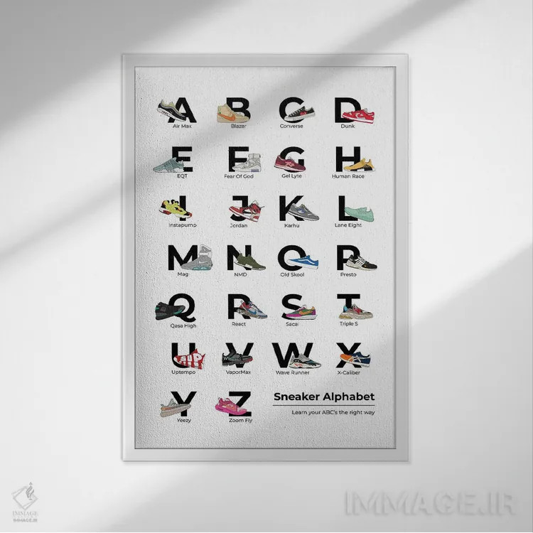 تابلو الفبای کتانی اثر آویسیکس - نمای قابدار سفید