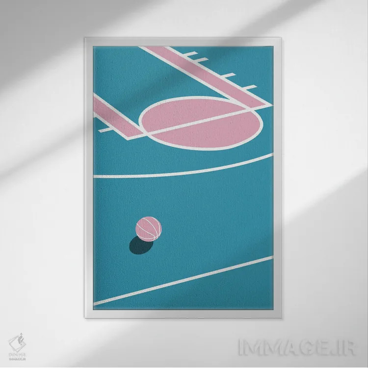 تابلو زمین بسکتبال آبی صورتی اثر آویسیکس - نمای قابدار سفید