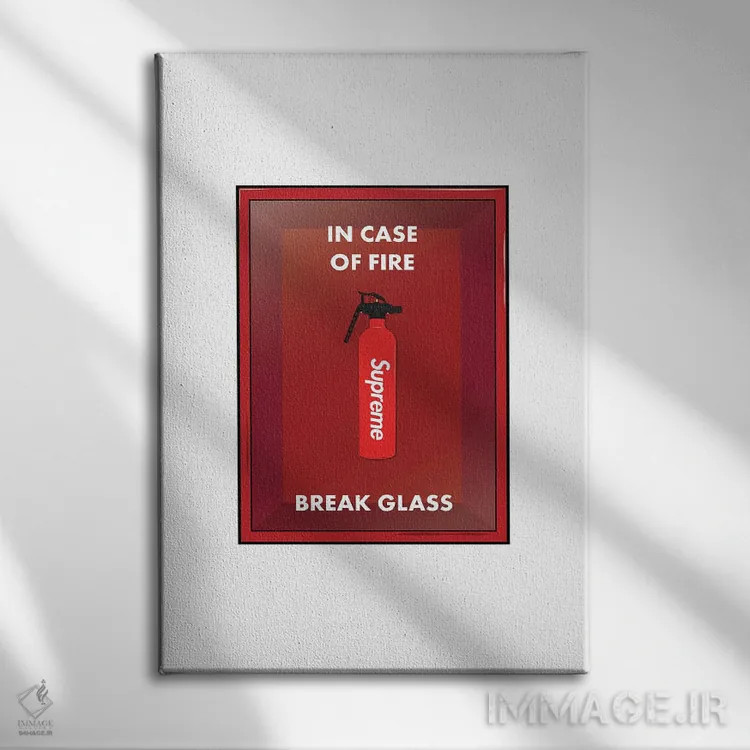تابلو در صورت آتشسوزی، شیشه را بشکن اثر آویسیکس - نمای روبهرو روی دیوار