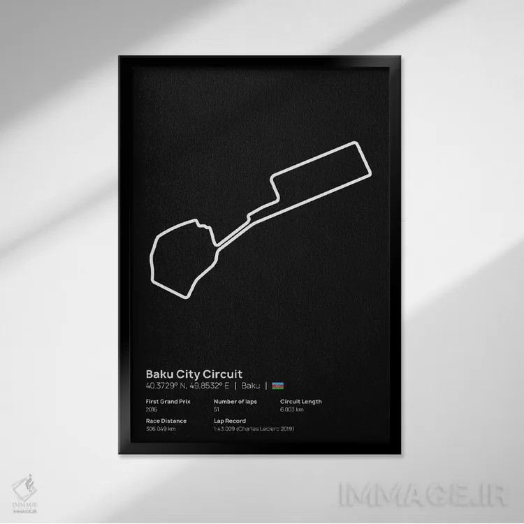 تابلو فرمول یک - پیست شهر باکو اثر آویسیکس - نمای قابدار مشکی