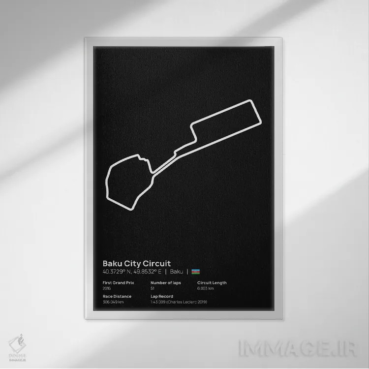 تابلو فرمول یک - پیست شهر باکو اثر آویسیکس - نمای قابدار سفید