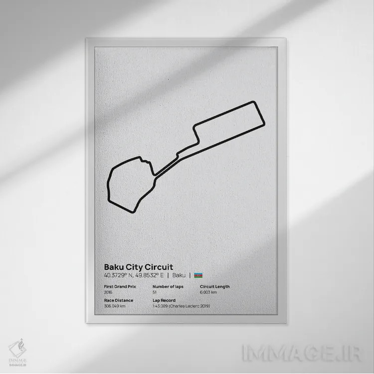 تابلو فرمول یک - پیست شهر باکو اثر آویسیکس - نمای قابدار سفید