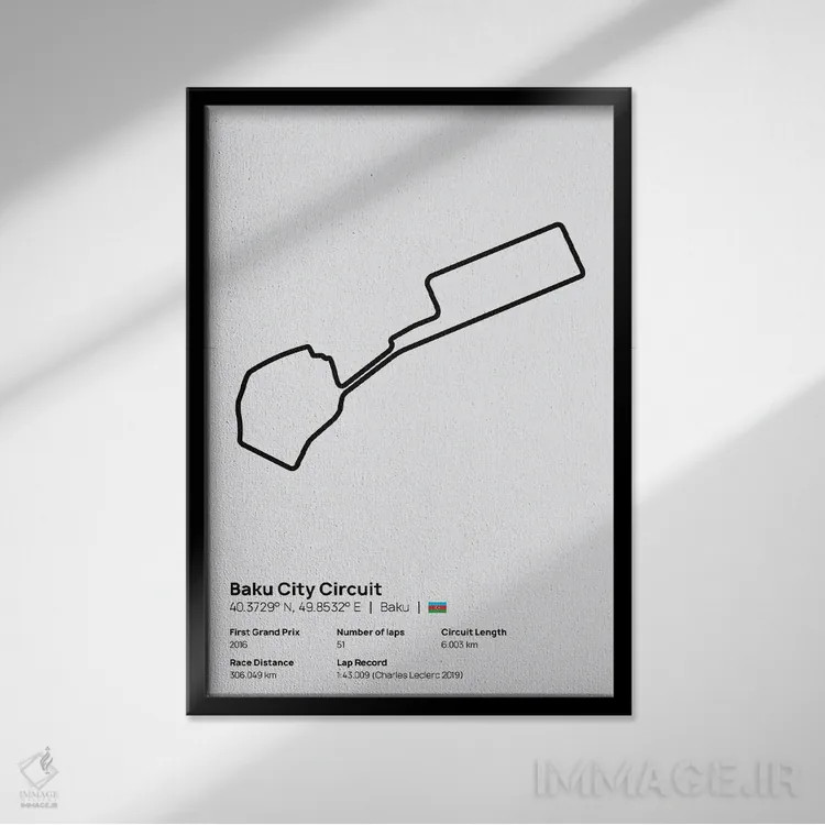 تابلو فرمول یک - پیست شهر باکو اثر آویسیکس - نمای قابدار مشکی