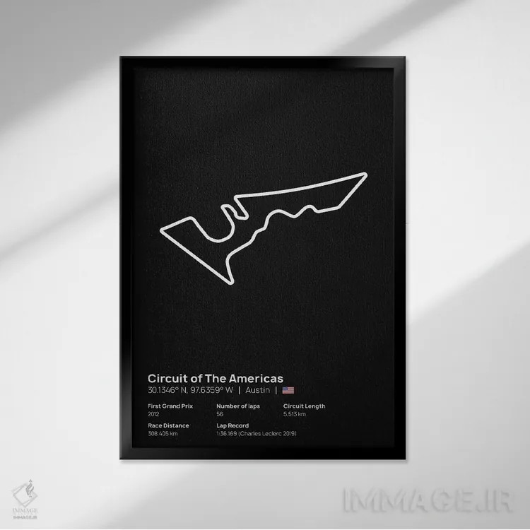 تابلو فرمول یک - پیست قارهها (آستین آمریکا) اثر آویسیکس - نمای قابدار مشکی