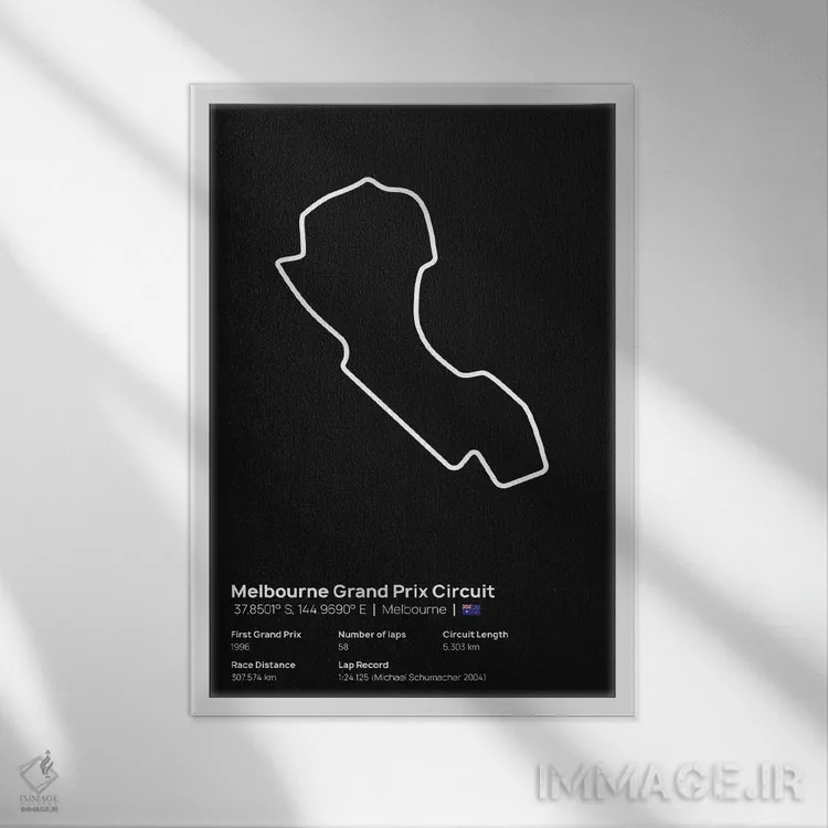 تابلو فرمول یک - پیست جایزه بزرگ ملبورن اثر آویسیکس - نمای قابدار سفید