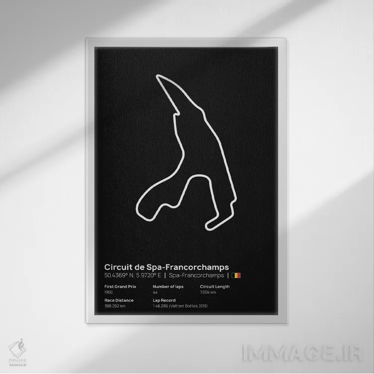 تابلو فرمول یک - پیست اسپا فرانکورشان اثر آویسیکس - نمای قابدار سفید
