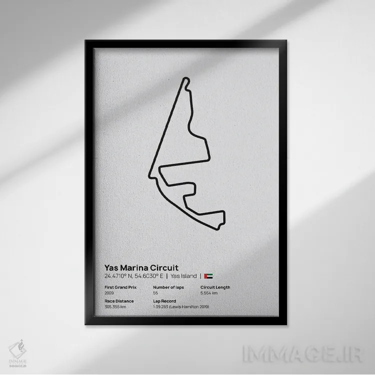 تابلو فرمول یک - پیست یاس مارینا اثر آویسیکس - نمای قابدار مشکی