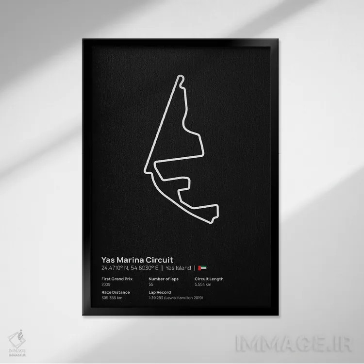 تابلو فرمول یک - پیست یاس مارینا اثر آویسیکس - نمای قابدار مشکی