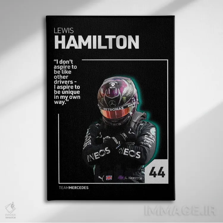 تابلو لوئیس همیلتون (مشکی) اثر آویسیکس - نمای روبهرو روی دیوار