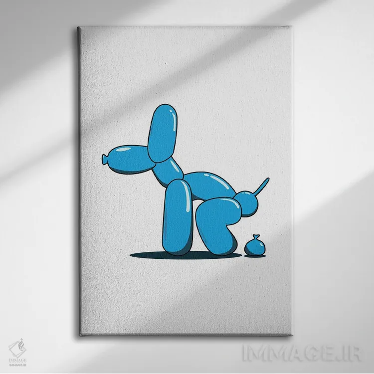 تابلو بادکنک آبی در حال دفع (طنز) اثر آویسیکس - نمای روبهرو روی دیوار