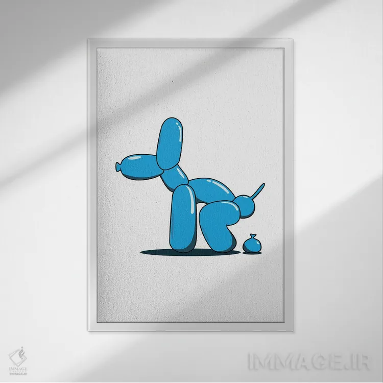 تابلو بادکنک آبی در حال دفع (طنز) اثر آویسیکس - نمای قابدار سفید