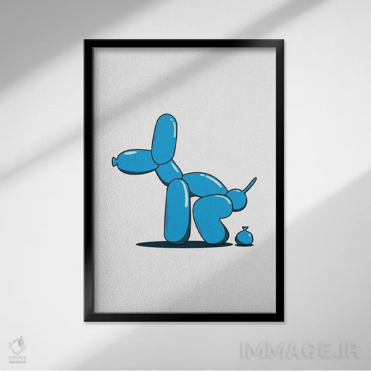 تابلو بادکنک آبی در حال دفع (طنز) اثر آویسیکس - نمای قابدار مشکی