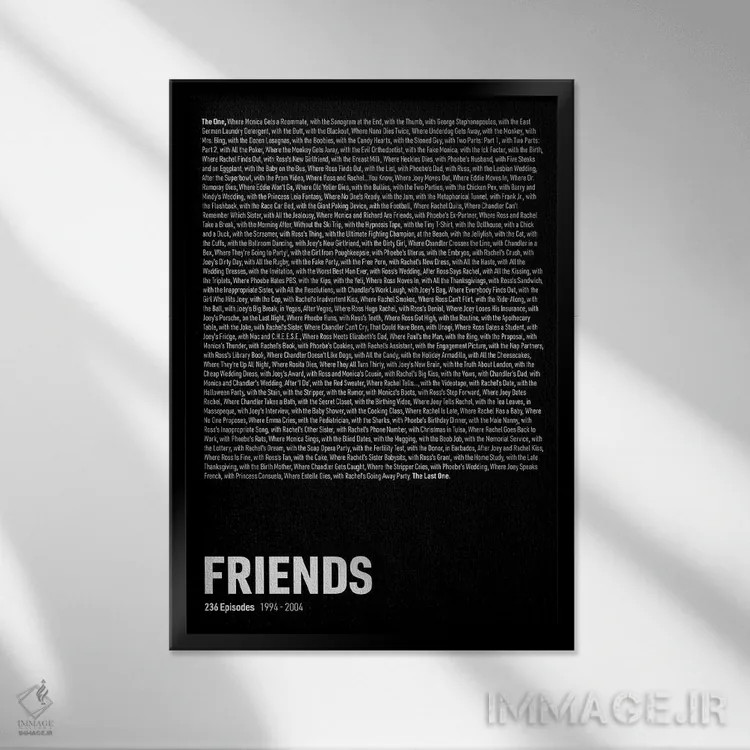 تابلو قسمتهای سریال دوستان (مشکی) اثر آویسیکس - نمای قابدار مشکی