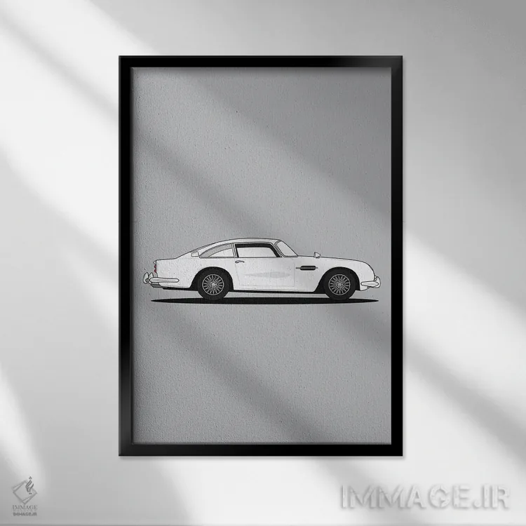 تابلو آستون مارتین DB5 (نسخه نقرهای) اثر آویسیکس - نمای قابدار مشکی