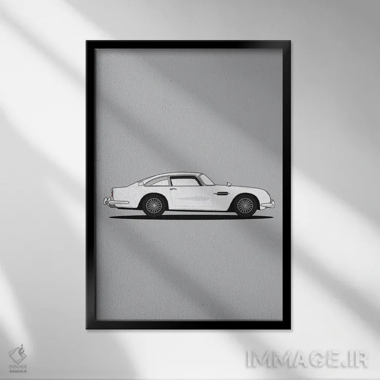 تابلو آستون مارتین DB5 (نسخه نقرهای) اثر آویسیکس - نمای قابدار مشکی