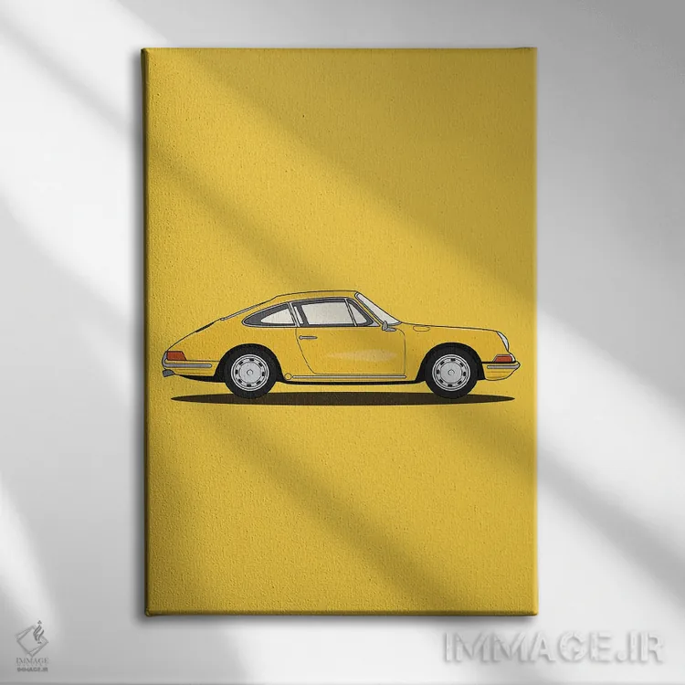 تابلو پورشه ۹۱۱-۹۰۱ (نسخه زرد) اثر آویسیکس - نمای روبهرو روی دیوار