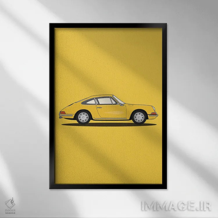 تابلو پورشه ۹۱۱-۹۰۱ (نسخه زرد) اثر آویسیکس - نمای قابدار مشکی