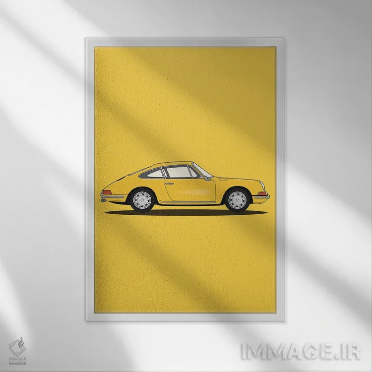 تابلو پورشه ۹۱۱-۹۰۱ (نسخه زرد) اثر آویسیکس - نمای قابدار سفید