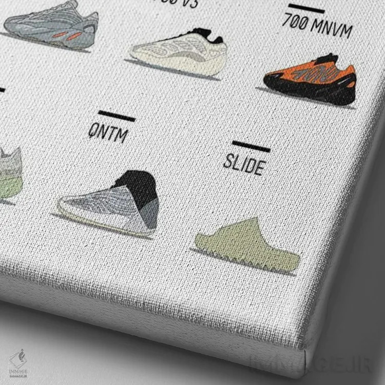 تابلو لیست کفشهای YZY (برند یزی) اثر آویسیکس - نمای نزدیک بافت بوم