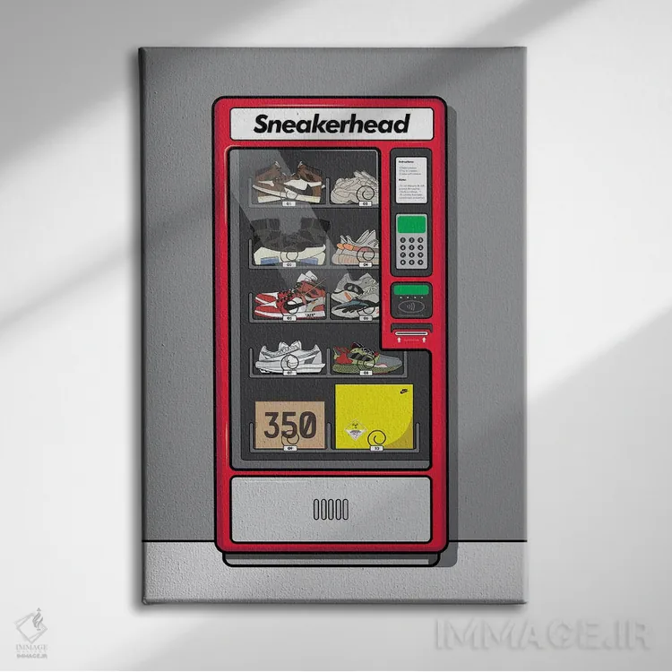 تابلو دستگاه فروش خودکار کتانی اثر آویسیکس - نمای روبهرو روی دیوار