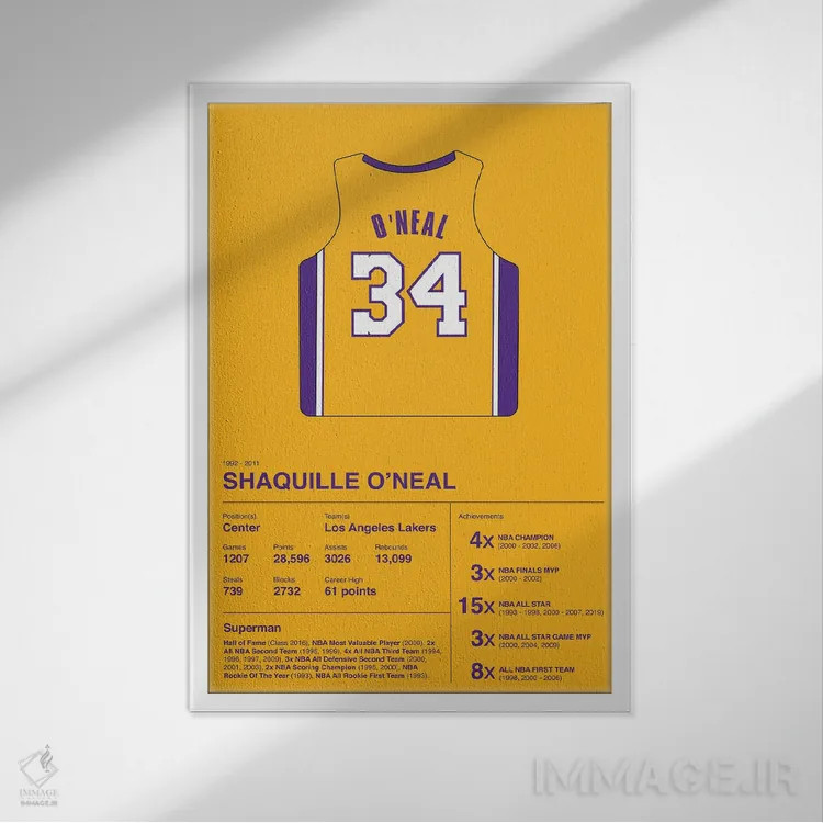 تابلو آمار حرفهای شکیل اونیل (بسکتبال) اثر آویسیکس - نمای قابدار سفید