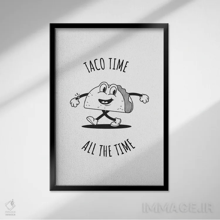 تابلو تاکو تایم (سفید) اثر آویسیکس - نمای قابدار مشکی